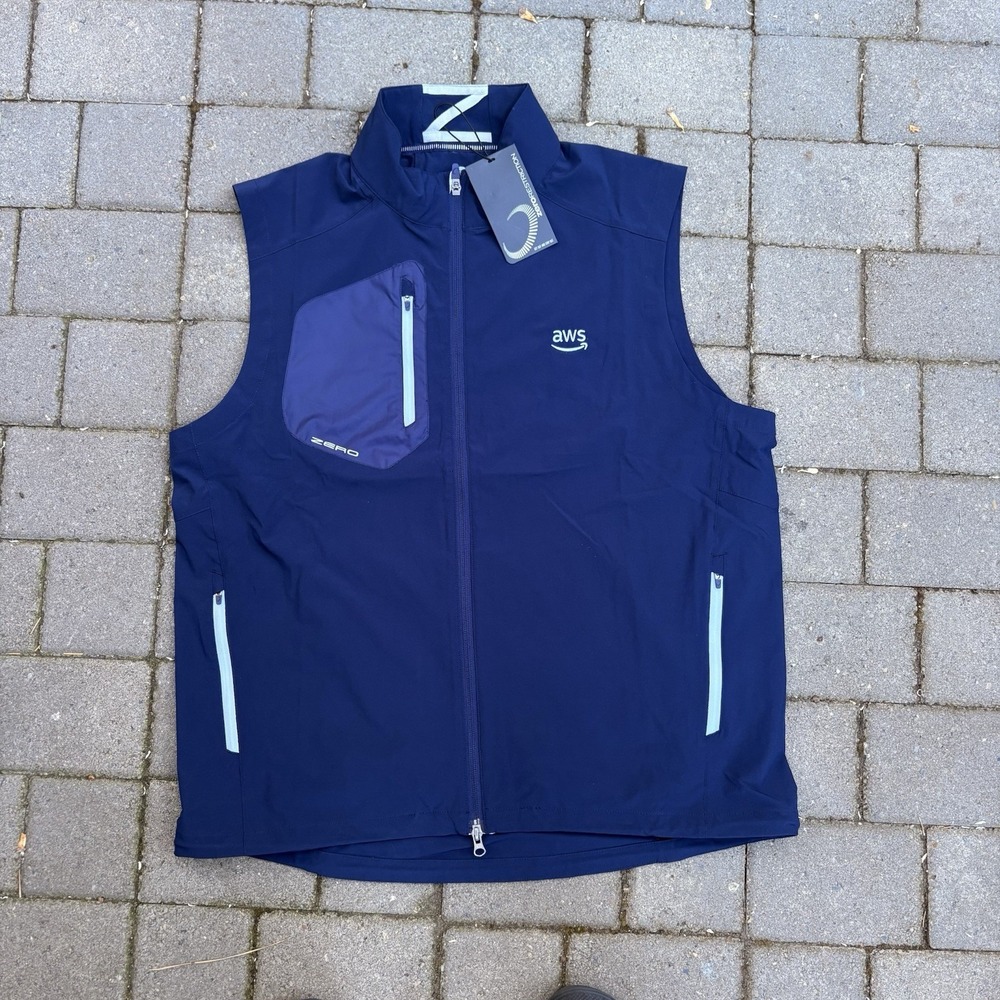 NWT Zero Restriction Golf Front Runner Vest Mens XLG Blue Full Zip Company Logo